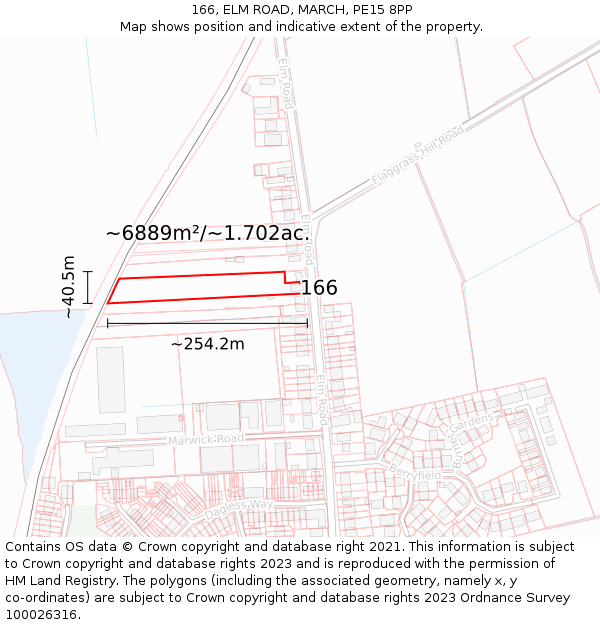 166, ELM ROAD, MARCH, PE15 8PP: Plot and title map