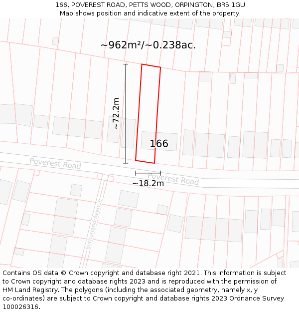 166, POVEREST ROAD, PETTS WOOD, ORPINGTON, BR5 1GU: Plot and title map