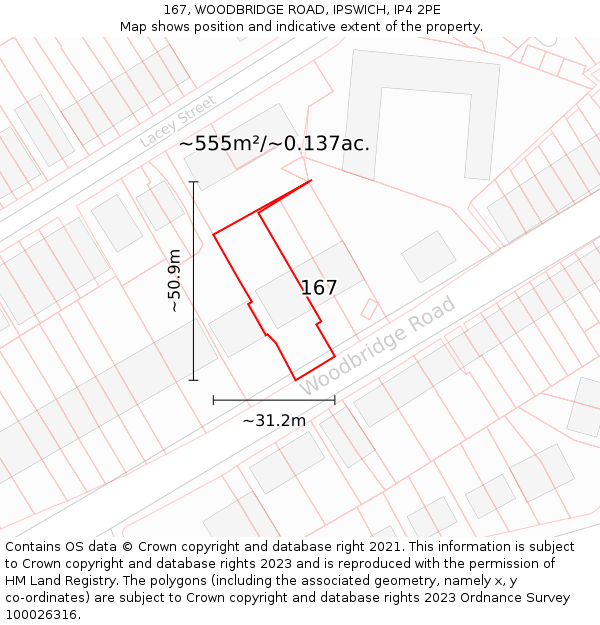 167, WOODBRIDGE ROAD, IPSWICH, IP4 2PE: Plot and title map