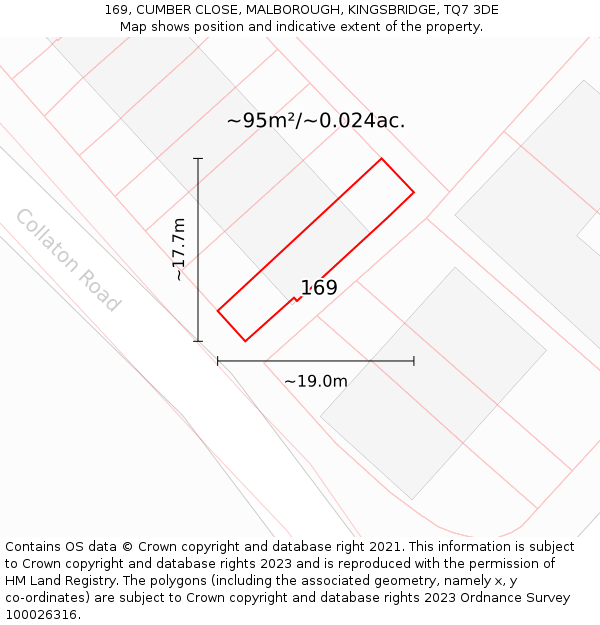 169, CUMBER CLOSE, MALBOROUGH, KINGSBRIDGE, TQ7 3DE: Plot and title map