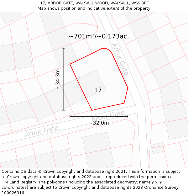 17, ARBOR GATE, WALSALL WOOD, WALSALL, WS9 9RF: Plot and title map