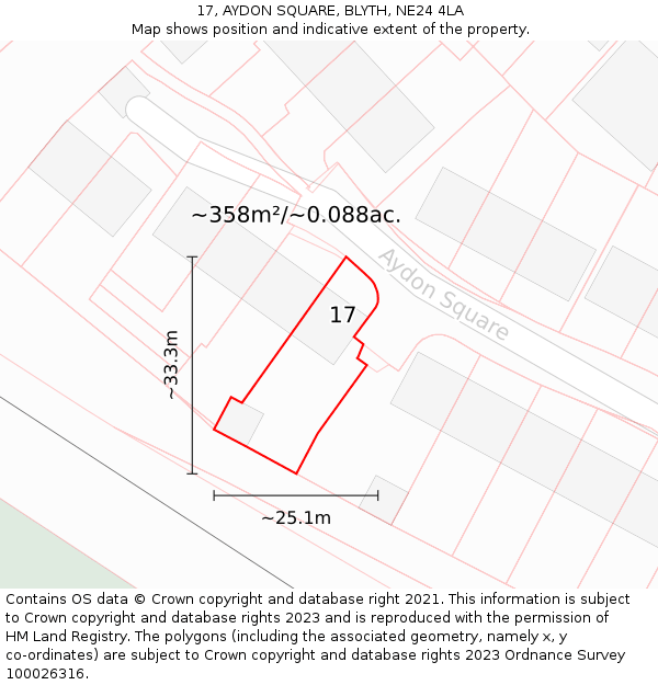 17, AYDON SQUARE, BLYTH, NE24 4LA: Plot and title map