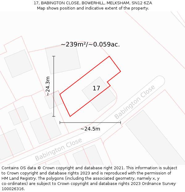 17, BABINGTON CLOSE, BOWERHILL, MELKSHAM, SN12 6ZA: Plot and title map