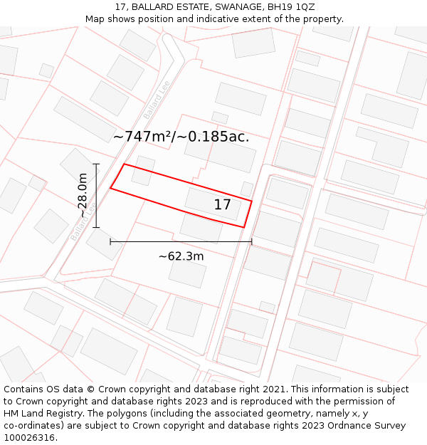 17, BALLARD ESTATE, SWANAGE, BH19 1QZ: Plot and title map