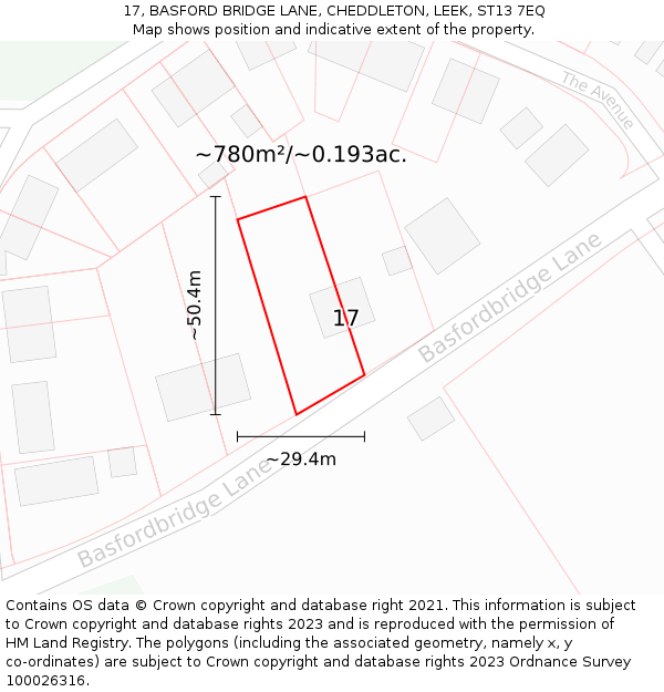 17, BASFORD BRIDGE LANE, CHEDDLETON, LEEK, ST13 7EQ: Plot and title map
