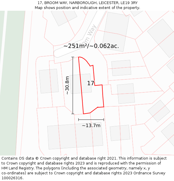 17, BROOM WAY, NARBOROUGH, LEICESTER, LE19 3RY: Plot and title map