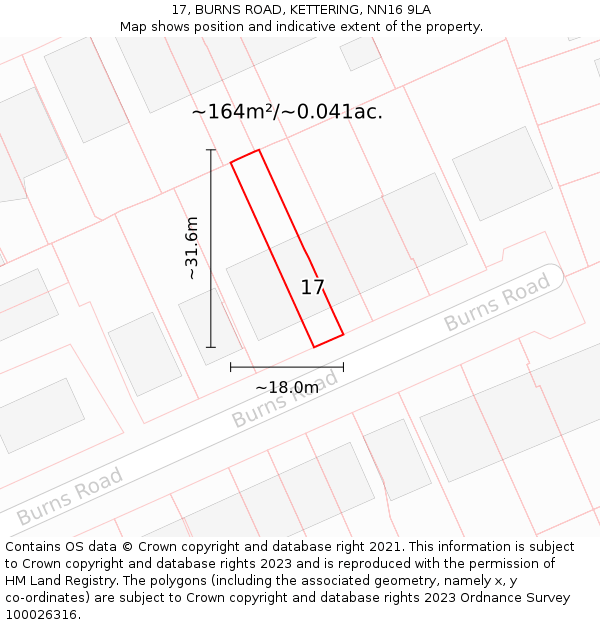 17, BURNS ROAD, KETTERING, NN16 9LA: Plot and title map