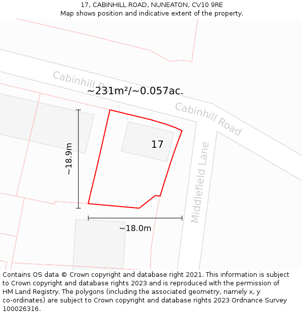 17, CABINHILL ROAD, NUNEATON, CV10 9RE: Plot and title map