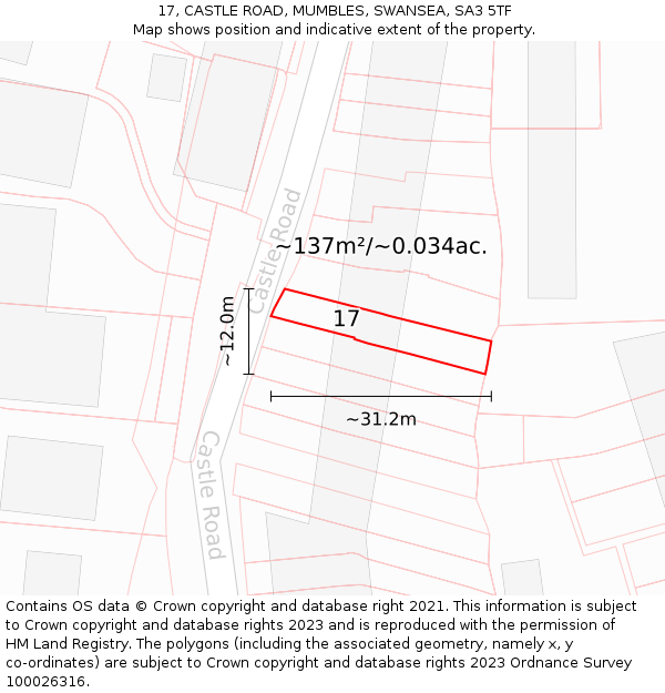 17, CASTLE ROAD, MUMBLES, SWANSEA, SA3 5TF: Plot and title map
