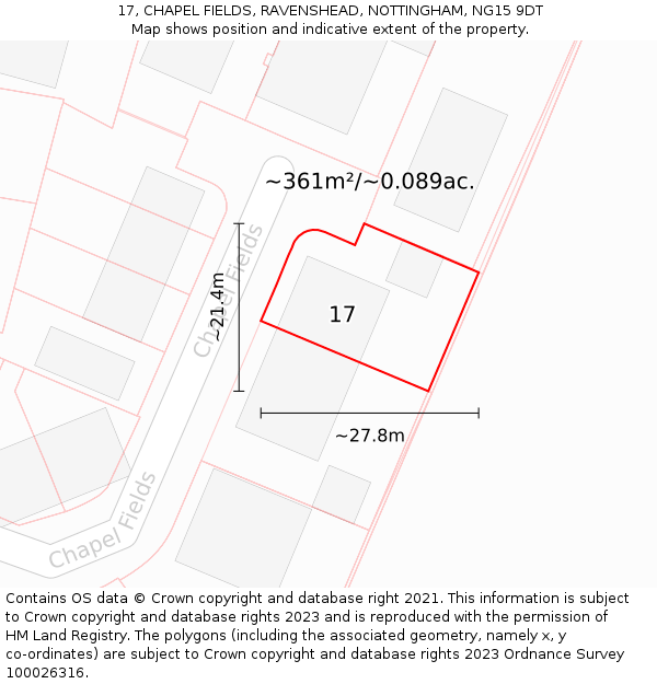 17, CHAPEL FIELDS, RAVENSHEAD, NOTTINGHAM, NG15 9DT: Plot and title map
