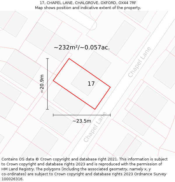 17, CHAPEL LANE, CHALGROVE, OXFORD, OX44 7RF: Plot and title map