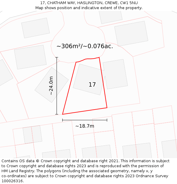 17, CHATHAM WAY, HASLINGTON, CREWE, CW1 5NU: Plot and title map