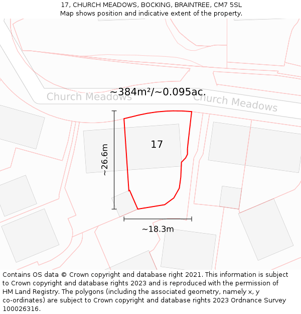 17, CHURCH MEADOWS, BOCKING, BRAINTREE, CM7 5SL: Plot and title map