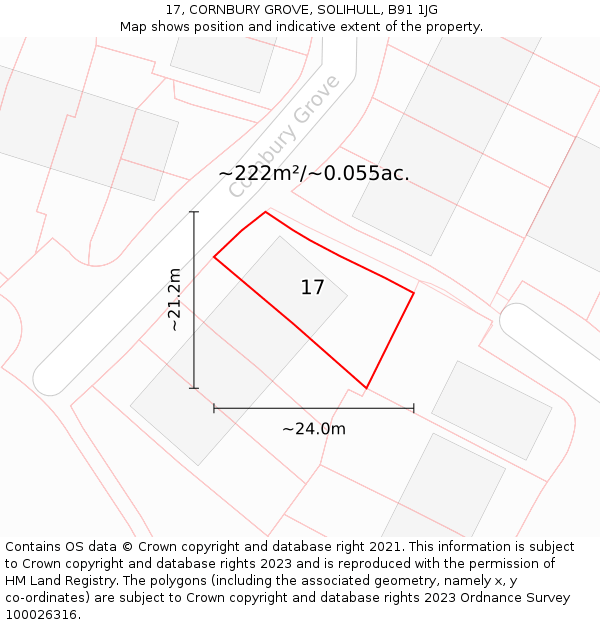 17, CORNBURY GROVE, SOLIHULL, B91 1JG: Plot and title map