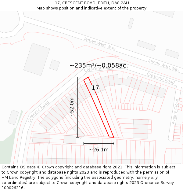 17, CRESCENT ROAD, ERITH, DA8 2AU: Plot and title map