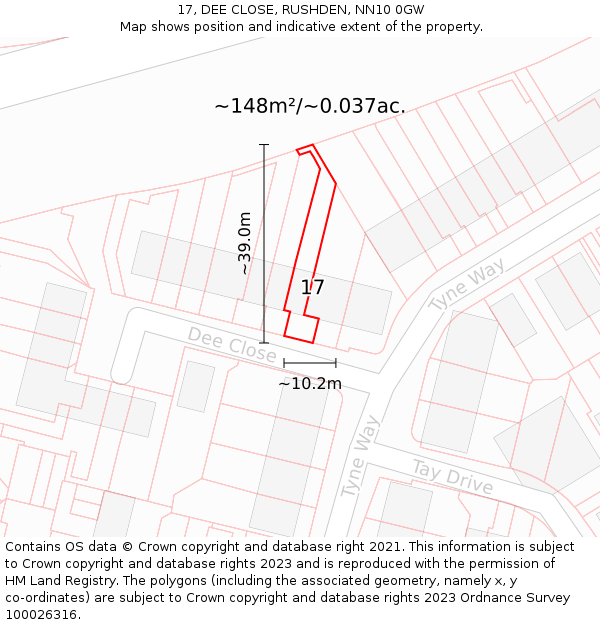 17, DEE CLOSE, RUSHDEN, NN10 0GW: Plot and title map