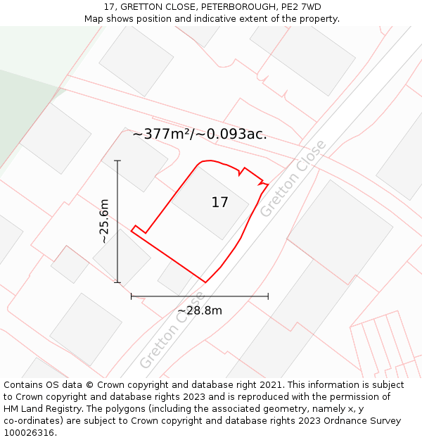 17, GRETTON CLOSE, PETERBOROUGH, PE2 7WD: Plot and title map