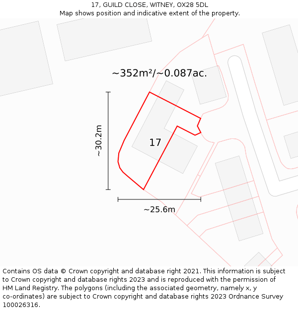 17, GUILD CLOSE, WITNEY, OX28 5DL: Plot and title map
