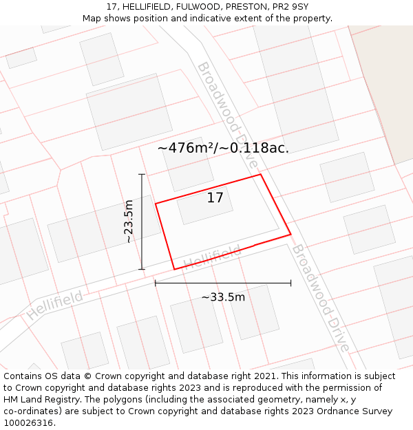 17, HELLIFIELD, FULWOOD, PRESTON, PR2 9SY: Plot and title map