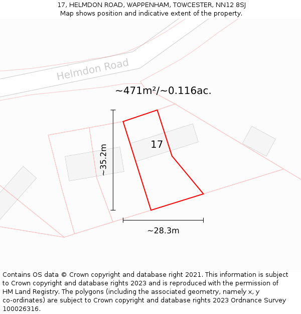 17, HELMDON ROAD, WAPPENHAM, TOWCESTER, NN12 8SJ: Plot and title map