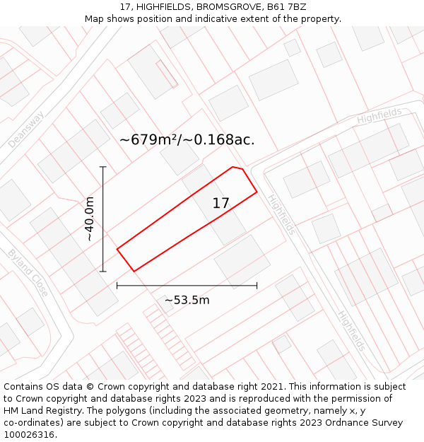 17, HIGHFIELDS, BROMSGROVE, B61 7BZ: Plot and title map