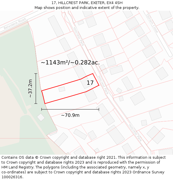 17, HILLCREST PARK, EXETER, EX4 4SH: Plot and title map