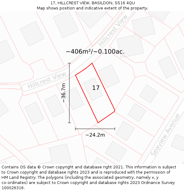 17, HILLCREST VIEW, BASILDON, SS16 4QU: Plot and title map