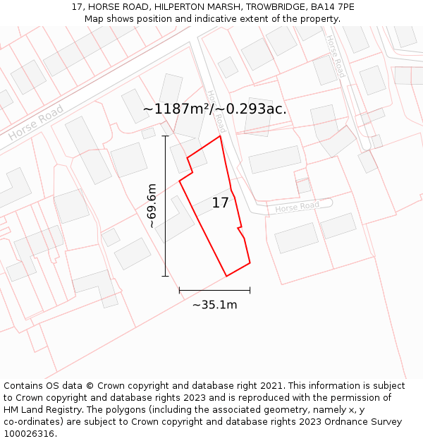17, HORSE ROAD, HILPERTON MARSH, TROWBRIDGE, BA14 7PE: Plot and title map