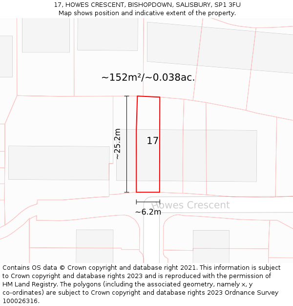 17, HOWES CRESCENT, BISHOPDOWN, SALISBURY, SP1 3FU: Plot and title map