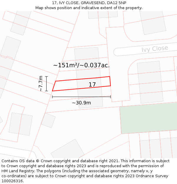 17, IVY CLOSE, GRAVESEND, DA12 5NP: Plot and title map