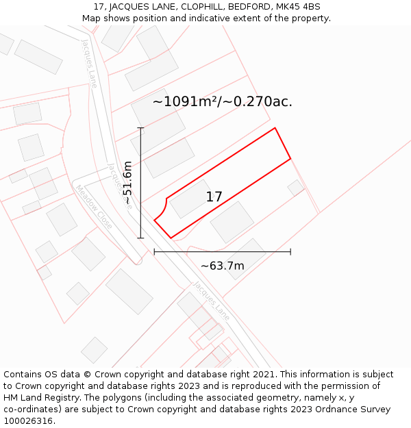 17, JACQUES LANE, CLOPHILL, BEDFORD, MK45 4BS: Plot and title map