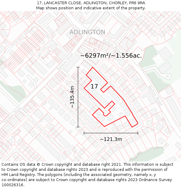 17, LANCASTER CLOSE, ADLINGTON, CHORLEY, PR6 9RA: Plot and title map