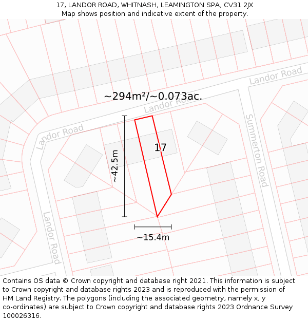 17, LANDOR ROAD, WHITNASH, LEAMINGTON SPA, CV31 2JX: Plot and title map
