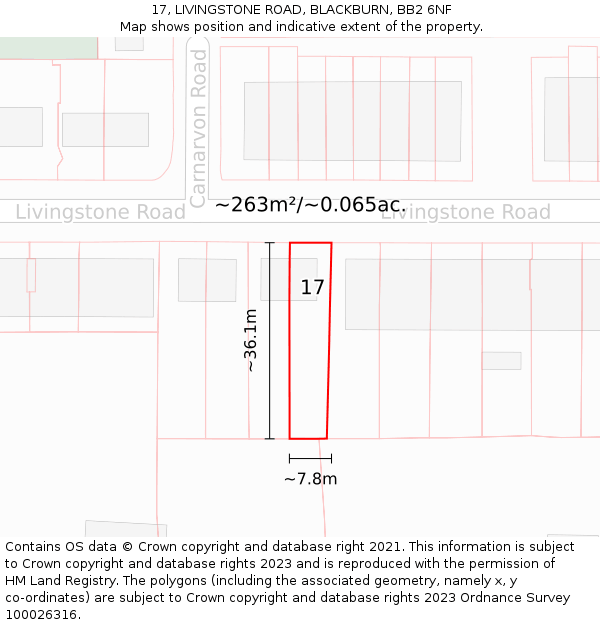 17, LIVINGSTONE ROAD, BLACKBURN, BB2 6NF: Plot and title map