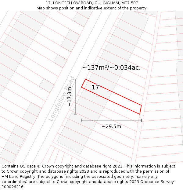 17, LONGFELLOW ROAD, GILLINGHAM, ME7 5PB: Plot and title map