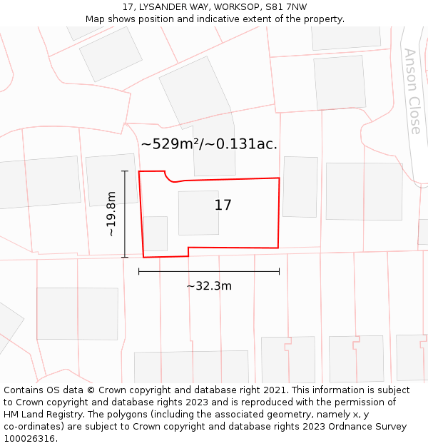 17, LYSANDER WAY, WORKSOP, S81 7NW: Plot and title map