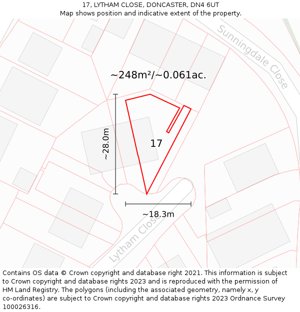 17, LYTHAM CLOSE, DONCASTER, DN4 6UT: Plot and title map