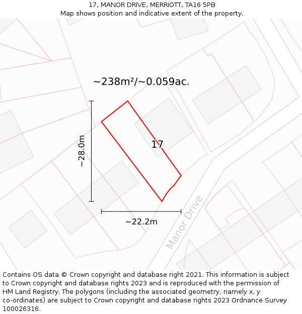 17, MANOR DRIVE, MERRIOTT, TA16 5PB: Plot and title map