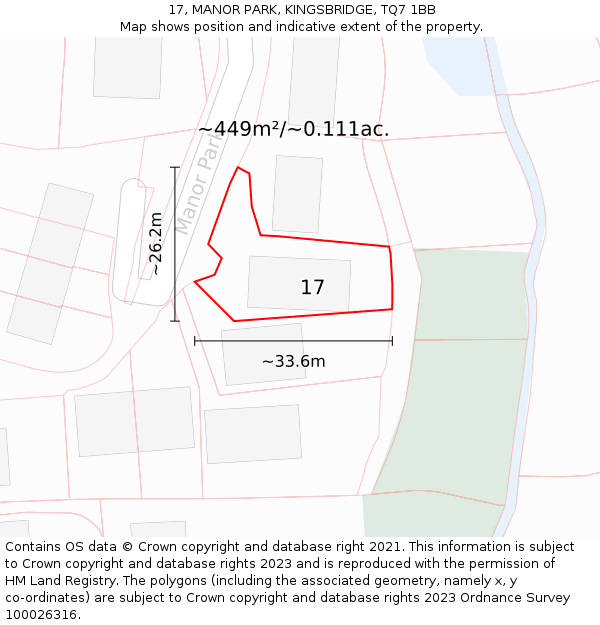 17, MANOR PARK, KINGSBRIDGE, TQ7 1BB: Plot and title map