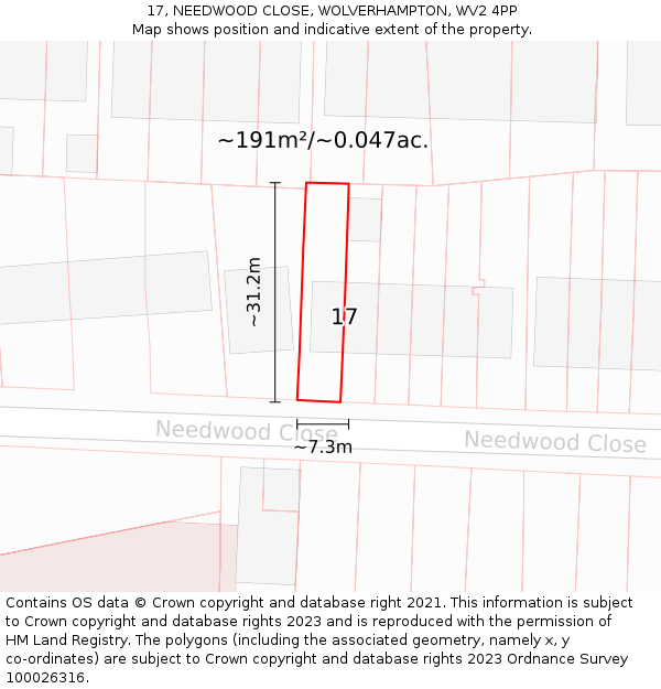 17, NEEDWOOD CLOSE, WOLVERHAMPTON, WV2 4PP: Plot and title map
