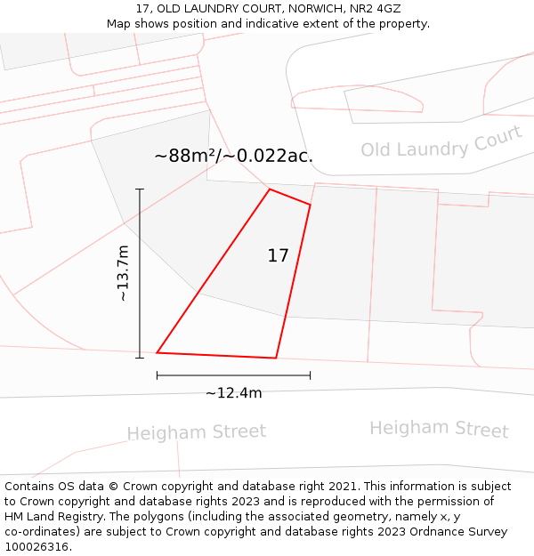 17, OLD LAUNDRY COURT, NORWICH, NR2 4GZ: Plot and title map