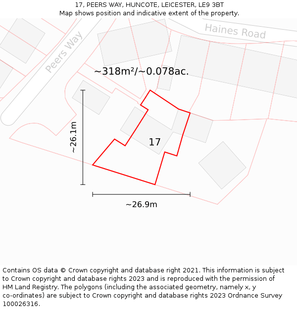17, PEERS WAY, HUNCOTE, LEICESTER, LE9 3BT: Plot and title map
