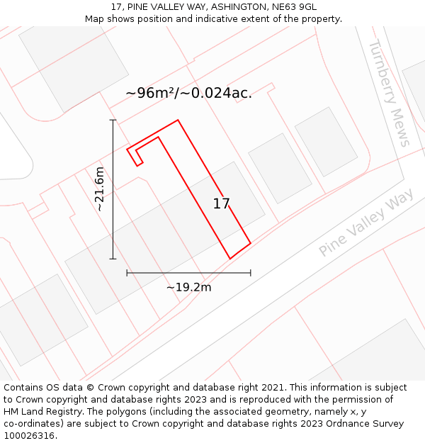 17, PINE VALLEY WAY, ASHINGTON, NE63 9GL: Plot and title map