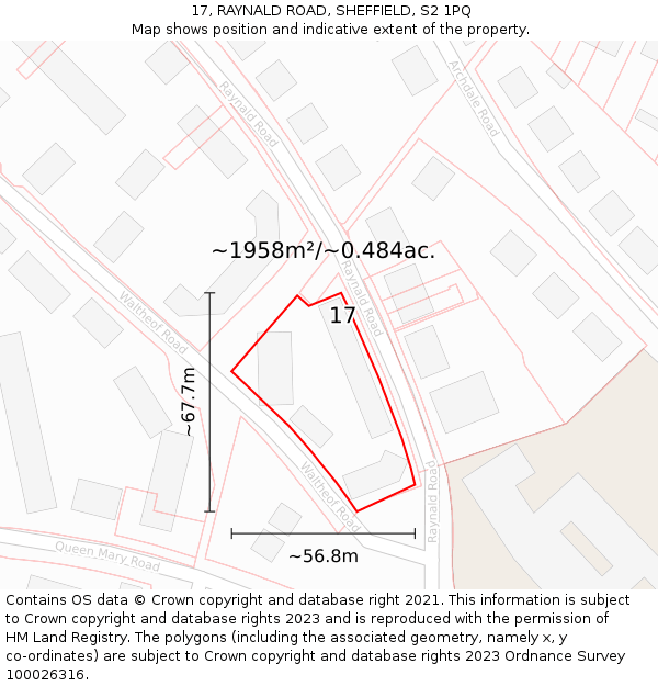 17, RAYNALD ROAD, SHEFFIELD, S2 1PQ: Plot and title map