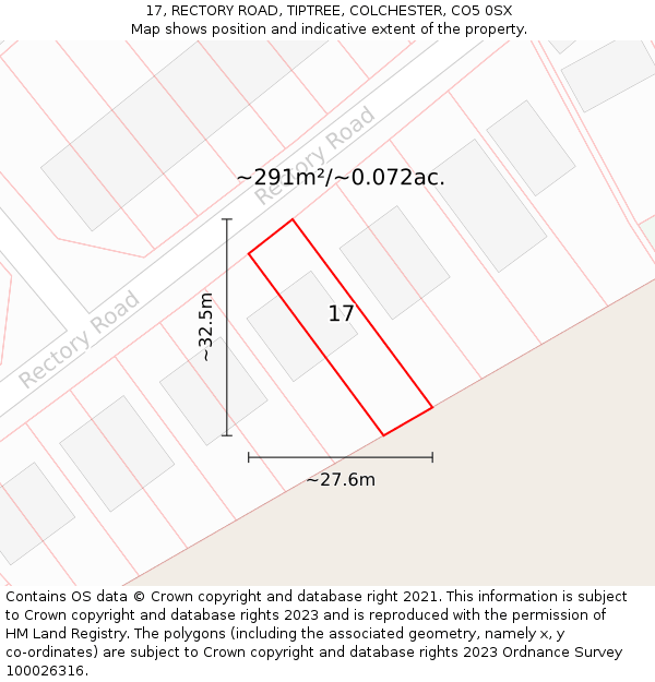 17, RECTORY ROAD, TIPTREE, COLCHESTER, CO5 0SX: Plot and title map