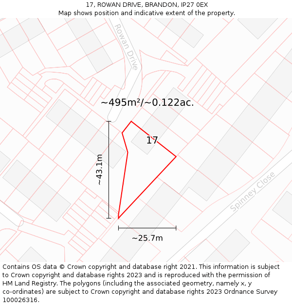17, ROWAN DRIVE, BRANDON, IP27 0EX: Plot and title map