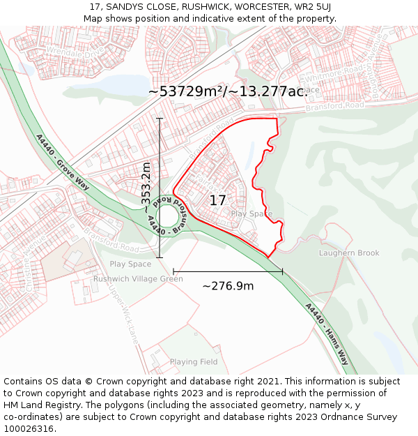 17, SANDYS CLOSE, RUSHWICK, WORCESTER, WR2 5UJ: Plot and title map
