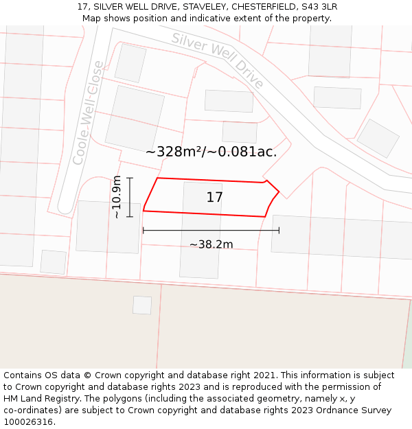 17, SILVER WELL DRIVE, STAVELEY, CHESTERFIELD, S43 3LR: Plot and title map