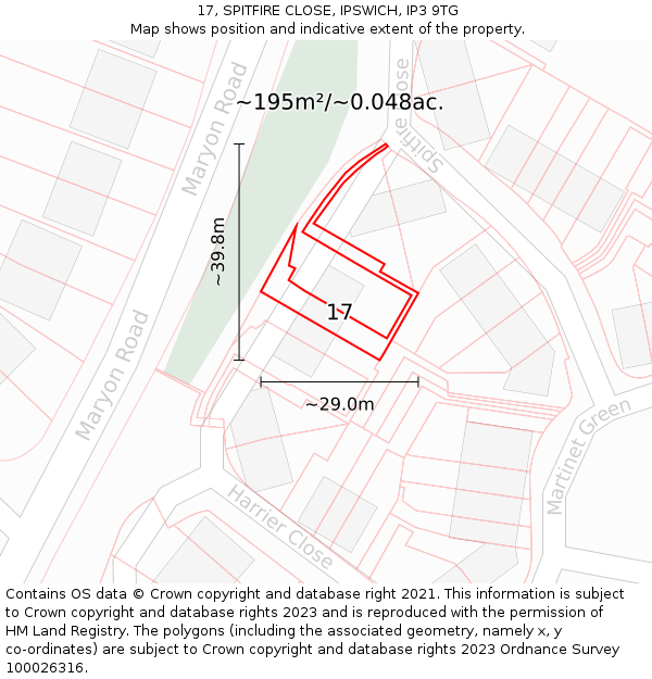 17, SPITFIRE CLOSE, IPSWICH, IP3 9TG: Plot and title map