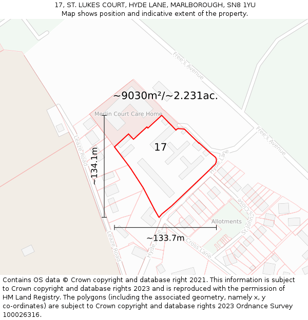 17, ST. LUKES COURT, HYDE LANE, MARLBOROUGH, SN8 1YU: Plot and title map